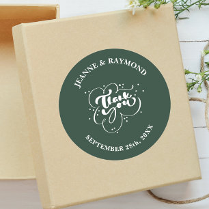 Custom Elegant Sage Green Thank You Wedding Favour Classic Round Sticker