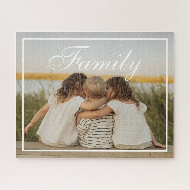 Custom Elegant Script Family Photo Jigsaw Puzzle (Horizontal)