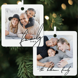 Custom Elegant Script Family Photo Metal Tree Decoration