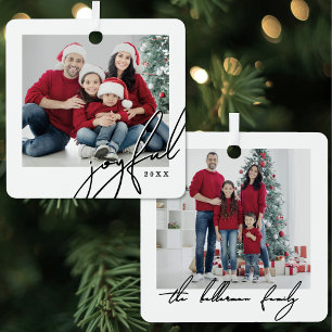 Custom Elegant Script Joyful Photo Metal Tree Decoration