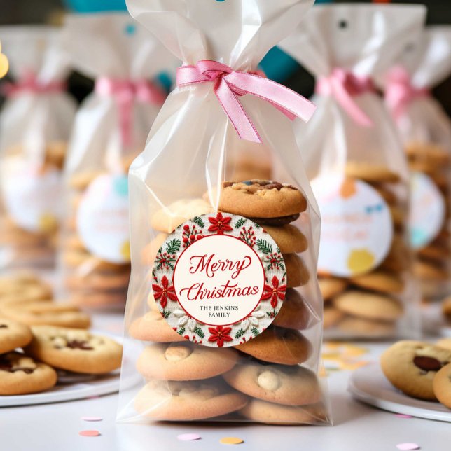 Custom Elegant Script Merry Christmas Classic Round Sticker (Merry Christmas Personalized Round Sticker)