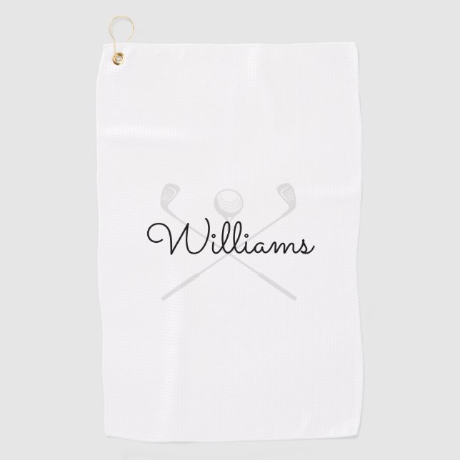 Custom Elegant Script Name Golf Clubs Towel (Front)