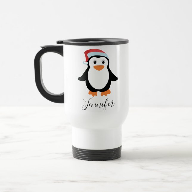 custom Elegant Script Name Stylish penguin 2022 Travel Mug (Left)