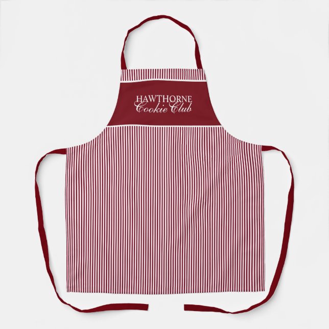 Custom Elegant Script Red Stripe Holiday Baking  Apron (Front)