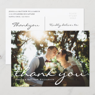 Custom Elegant Script Wedding Photo Thank You Invitation