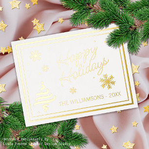 Custom Elegant Seasons Greetings Design Gold Foil Holiday Postcard