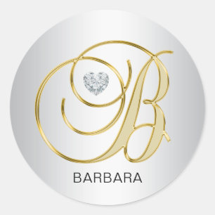 Custom Elegant Silver Gold Monogrammed Initial B Classic Round Sticker
