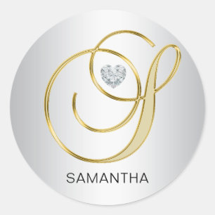 Custom Elegant Silver Gold Monogrammed Initial S Classic Round Sticker