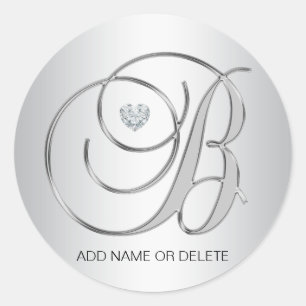 Custom Elegant Silver Monogrammed Initial Letter B Classic Round Sticker