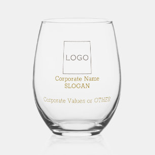 Custom Elegant Simple Corporate Logo Slogan Gold  Stemless Wine Glass