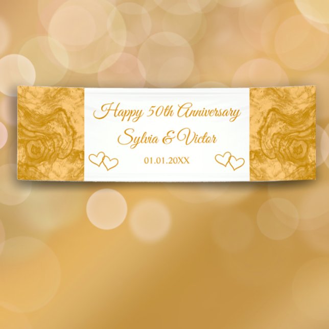 Custom Elegant Simple Gold 50th Anniversary Party Banner (Custom text and photo golden 50th wedding anniversary banner. Simple elegant custom party sign.
)