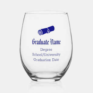 Custom Elegant Simple Graduation Diploma Blue Stemless Wine Glass