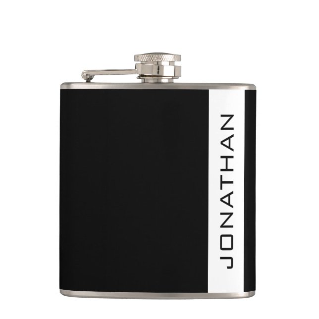 Custom Elegant Simple Your Name or Text Black Hip Flask (Front)