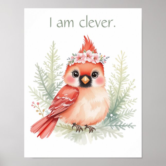 Custom Elegant Sweet Red Cardinal Woodland Nursery Poster (Front)