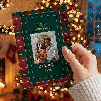 Custom Elegant Tartan Plaid Family Photo Christmas Holiday Card