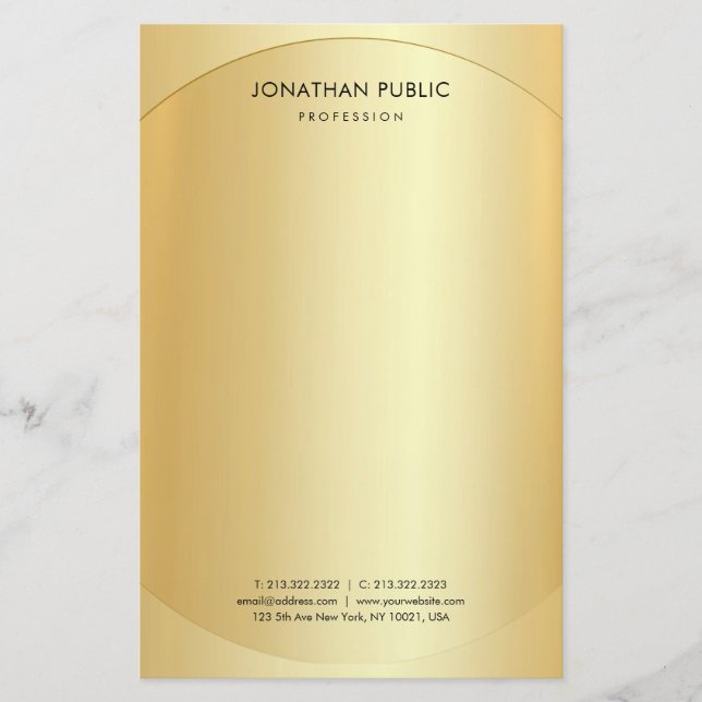 Custom Elegant Template Gold Modern Minimalist Stationery (Front)