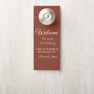 Custom Elegant Terracotta & White Wedding Welcome Door Hanger