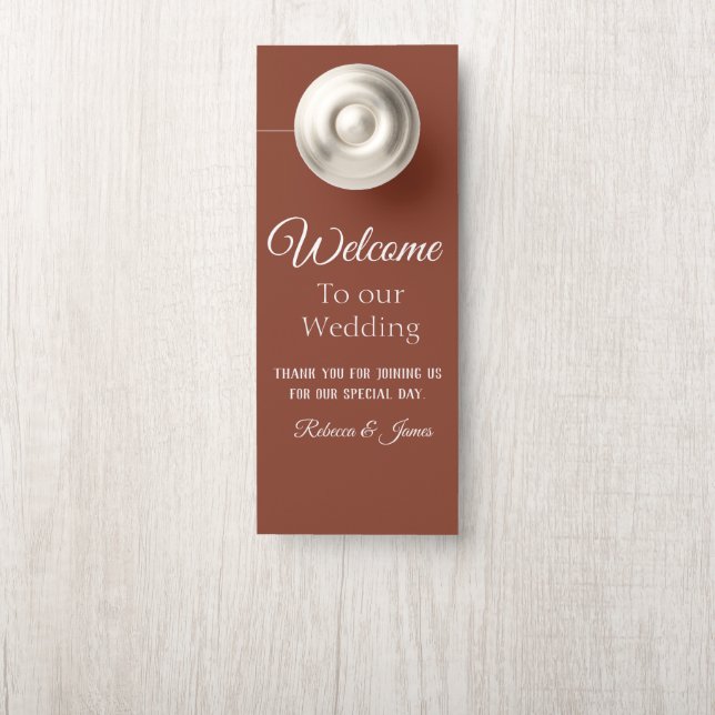 Custom Elegant Terracotta & White Wedding Welcome  Door Hanger (On Knob)