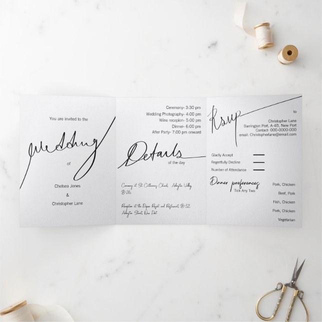 Custom Elegant Trifold Wedding Invitation (Inside)