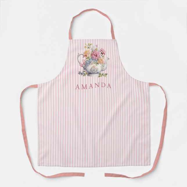 Custom Elegant Vintage Floral Teapot  Apron (Front)
