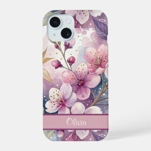 Custom Elegant Watercolor Cherry Blossom Sakura iPhone 15 Case