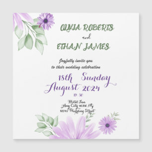Custom Elegant Watercolor Violet Floral Wedding Magnetic Invitation