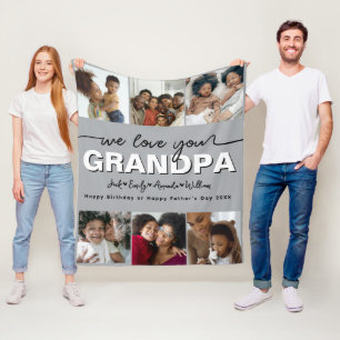 Custom Elegant We love you GRANDPA Photo collage Fleece Blanket