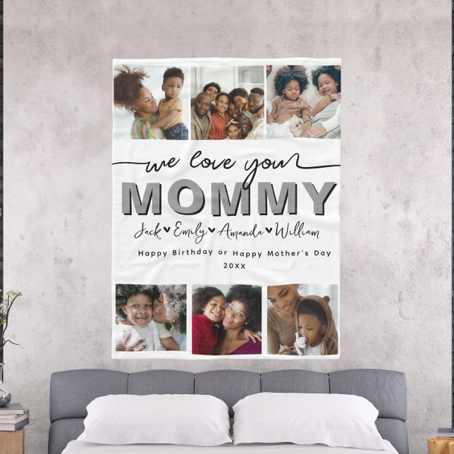 Custom Elegant We love you Mummy Photo collage Fleece Blanket (Creator Uploaded)