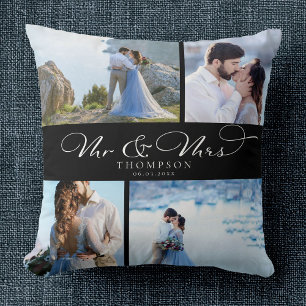 Custom Elegant Wedding Photo Collage Chic Script T Cushion