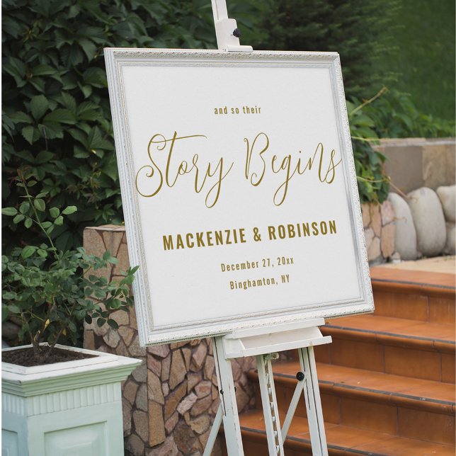 Custom Elegant Wedding Welcome Modern Story Begins Acrylic Sign (Creator Uploaded)