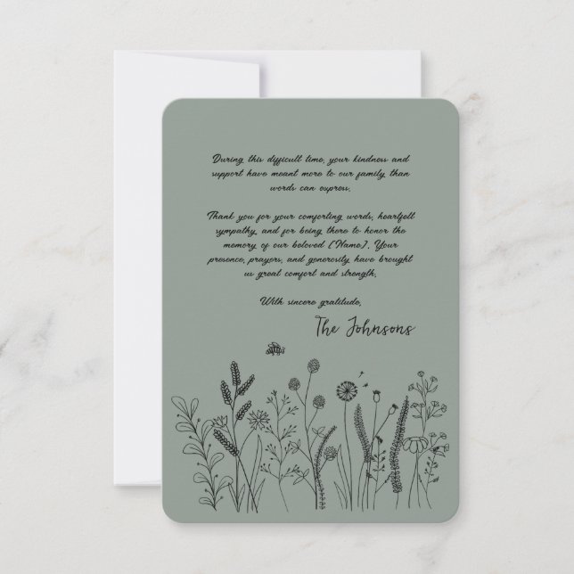 Custom Elegant Wildflower Funeral Thank You Card (Front)