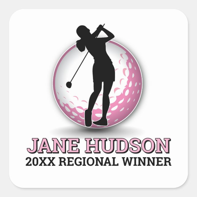 Custom Elegant Women Golfer Monogram Design Square Sticker (Front)