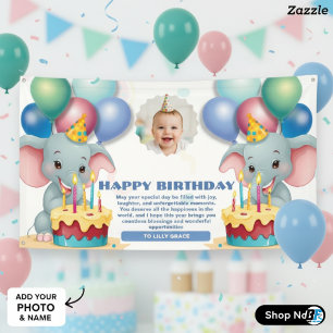 Custom Elephant Baby Birthday Party Decoration Banner