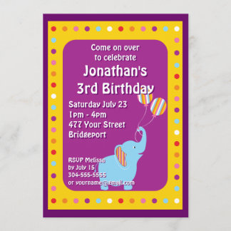 Custom Elephant Birthday Party Invitation