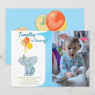 Custom Elephant First Birthday Boy  Invitation