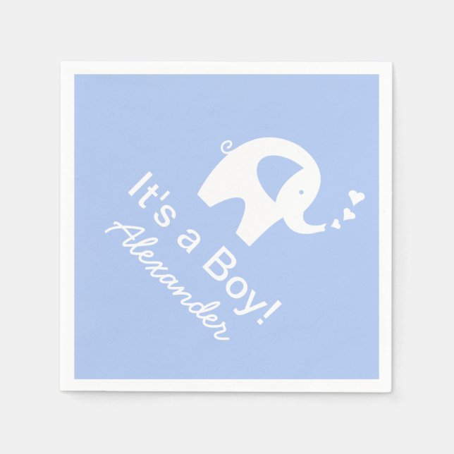 Custom elephant It's a boy baby shower napkins (Front)