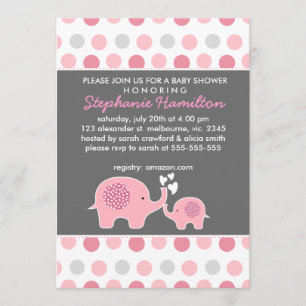 Custom elephant polka dots baby girl shower invitation