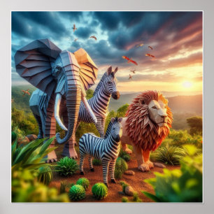 Custom Elephant Zebra and Lion Wall Poster