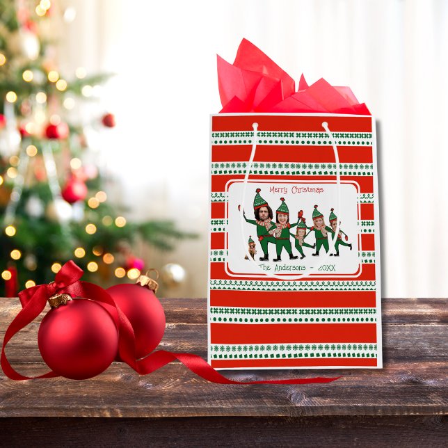 Custom Elf Your Family of Six Including Dog Funny Medium Gift Bag (Creator Uploaded)