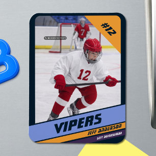 Custom Elite Navy & Gold Ice Hockey Photo Magnet