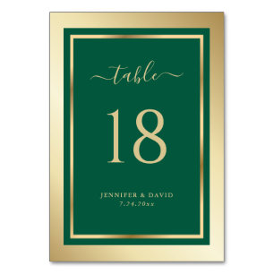 Custom Emerald Green and Gold Wedding Table Number