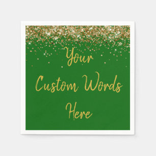 Custom Emerald Green & Gold Glitter Birthday Party Napkin