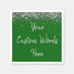 Custom Emerald Green Silver Glitter Birthday Party Napkin