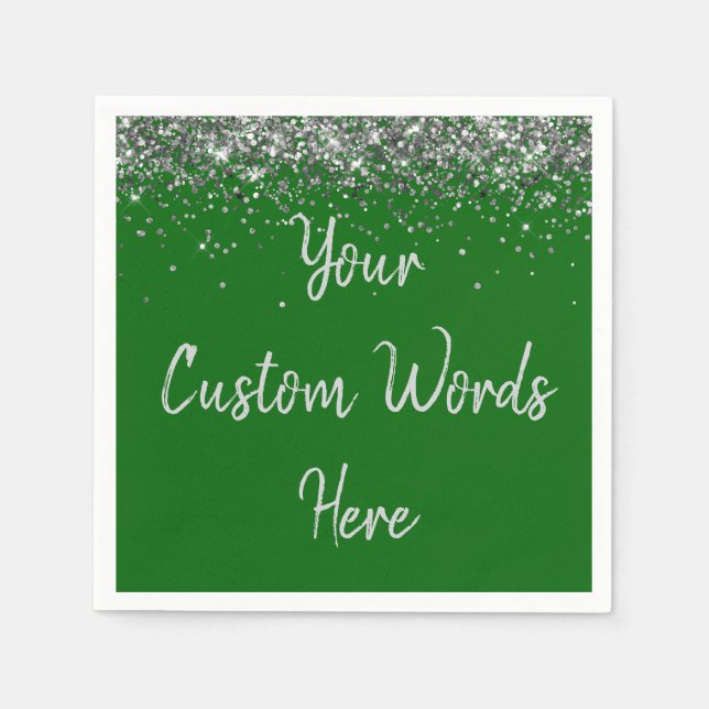 Custom Emerald Green Silver Glitter Birthday Party Napkin (Front)