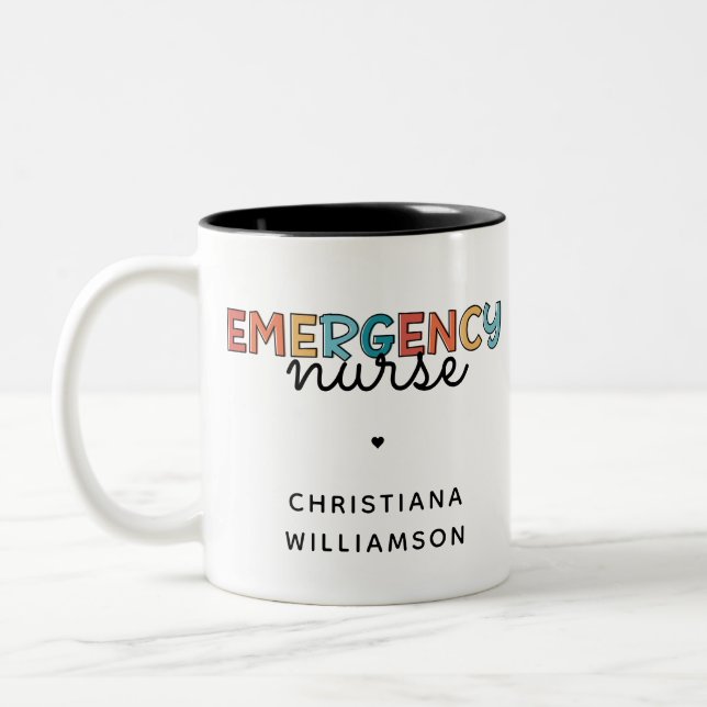 Custom Emergency Nurse ER Nurse Personalised Gifts Two-Tone Coffee Mug (Left)