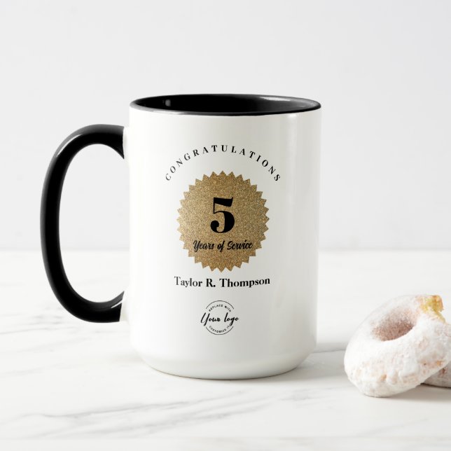 Custom Employee Anniversary 5 Years of Service  Mug (With Donut)