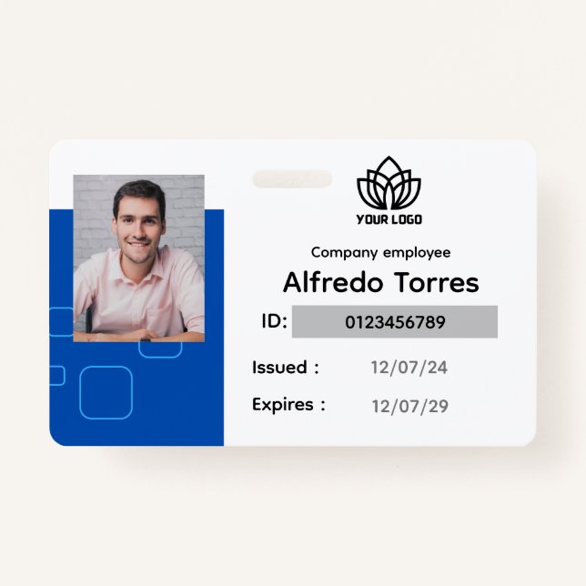 Custom Employee Badge, Name Photo, Corporate, Logo ID Badge (Front)