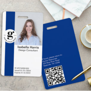 Custom Employee Badge QR Code, Logo, Large Photo ID Badge
