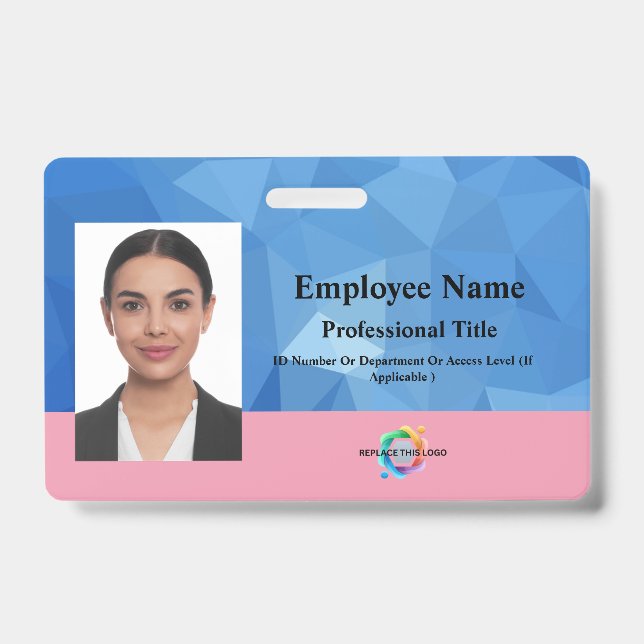 Custom Employee Badge with Photo, Barcode, Logo, ID Badge (Front)