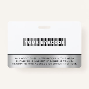 Custom Employee Bar Code Logo Name Gray Silver ID Badge